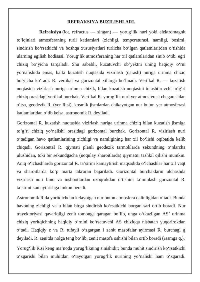 Refraksiya Buzilishlari