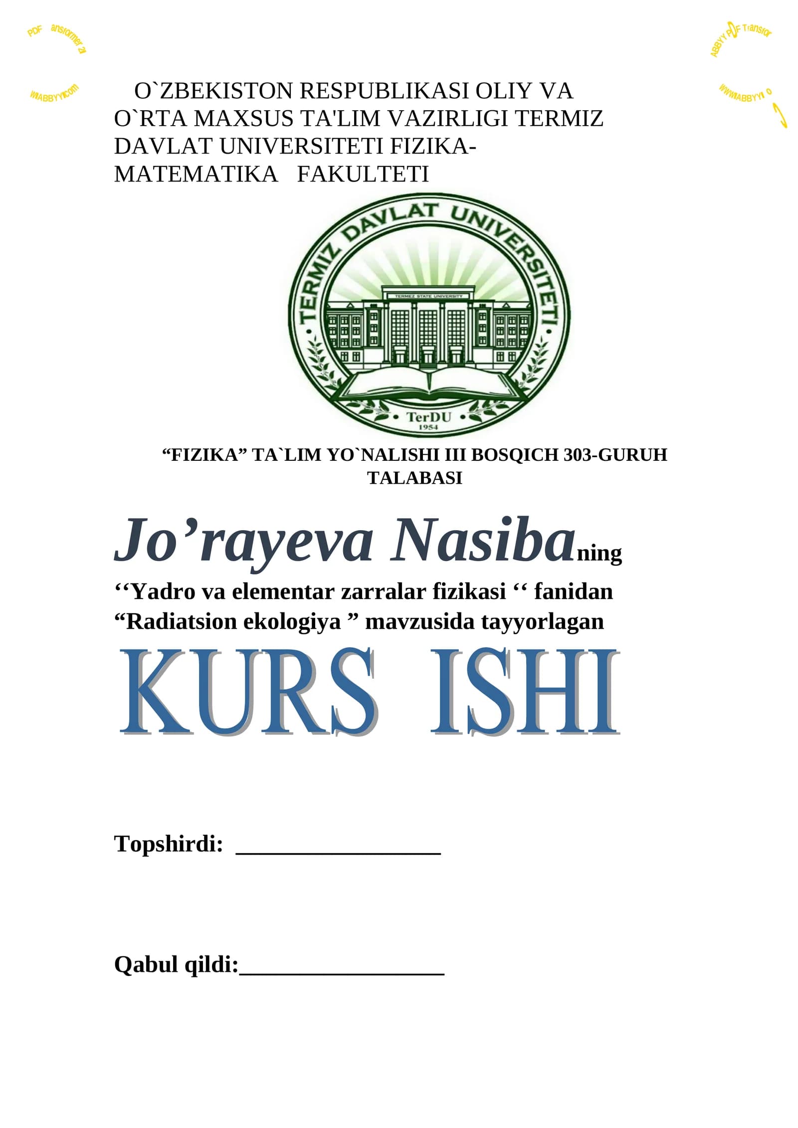 Yadro va elementar zarralar fizikasi