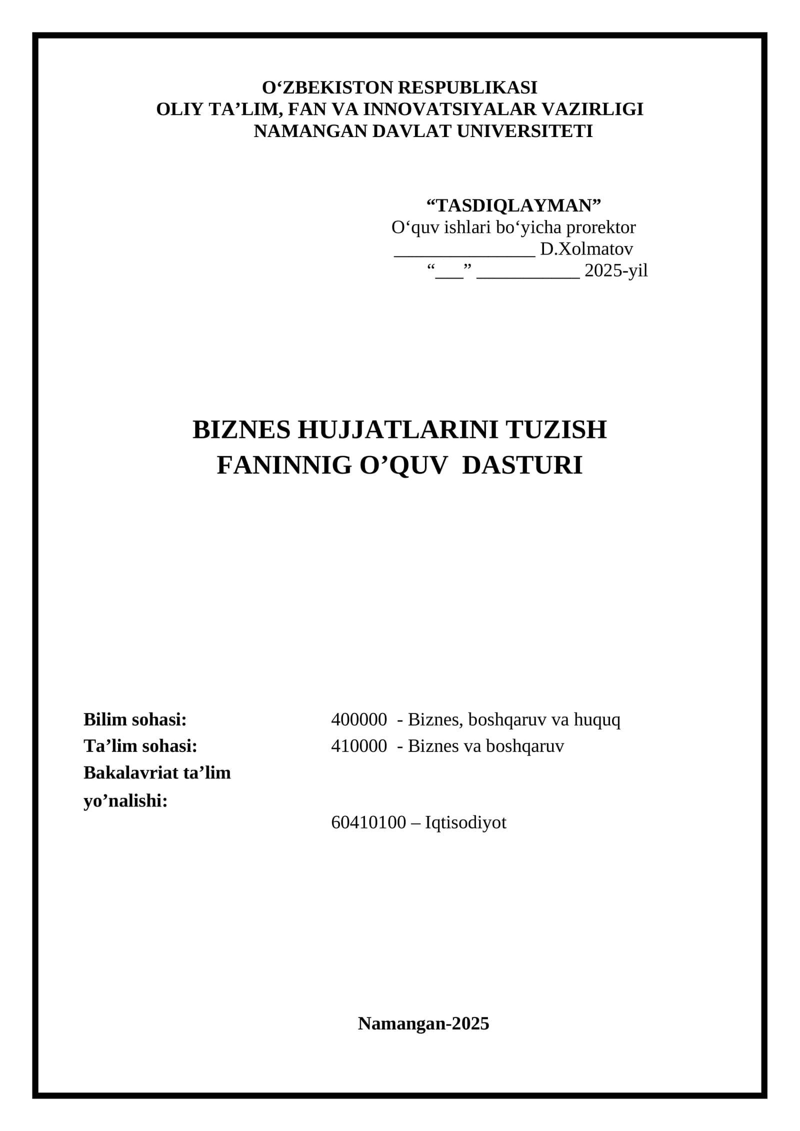 Biznes hujjatlarini tuzish