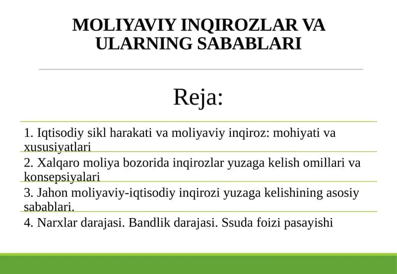 Moliyaviy Inqirozlar va Ularning Sabablari