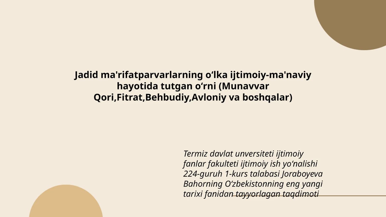 Oʻzbekistonning eng yangi tarixi fanidan tayyorlagan taqdimoti