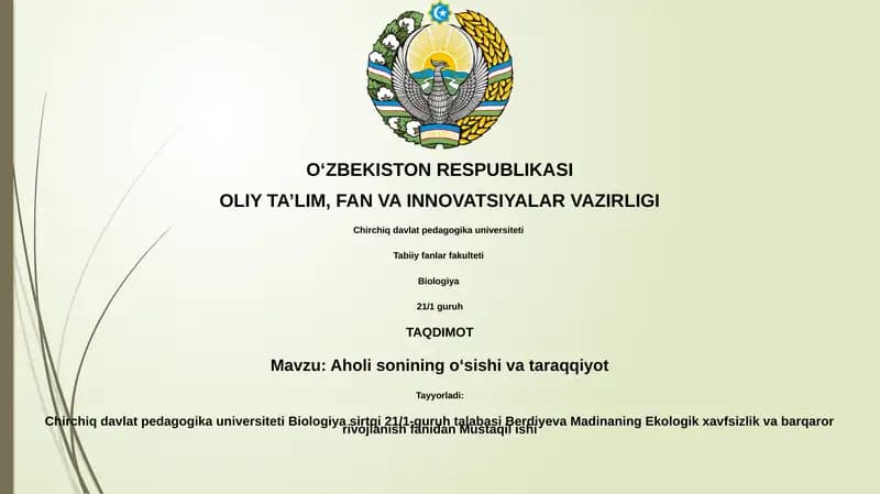 Aholi sonining oʻsishi va taraqqiyot