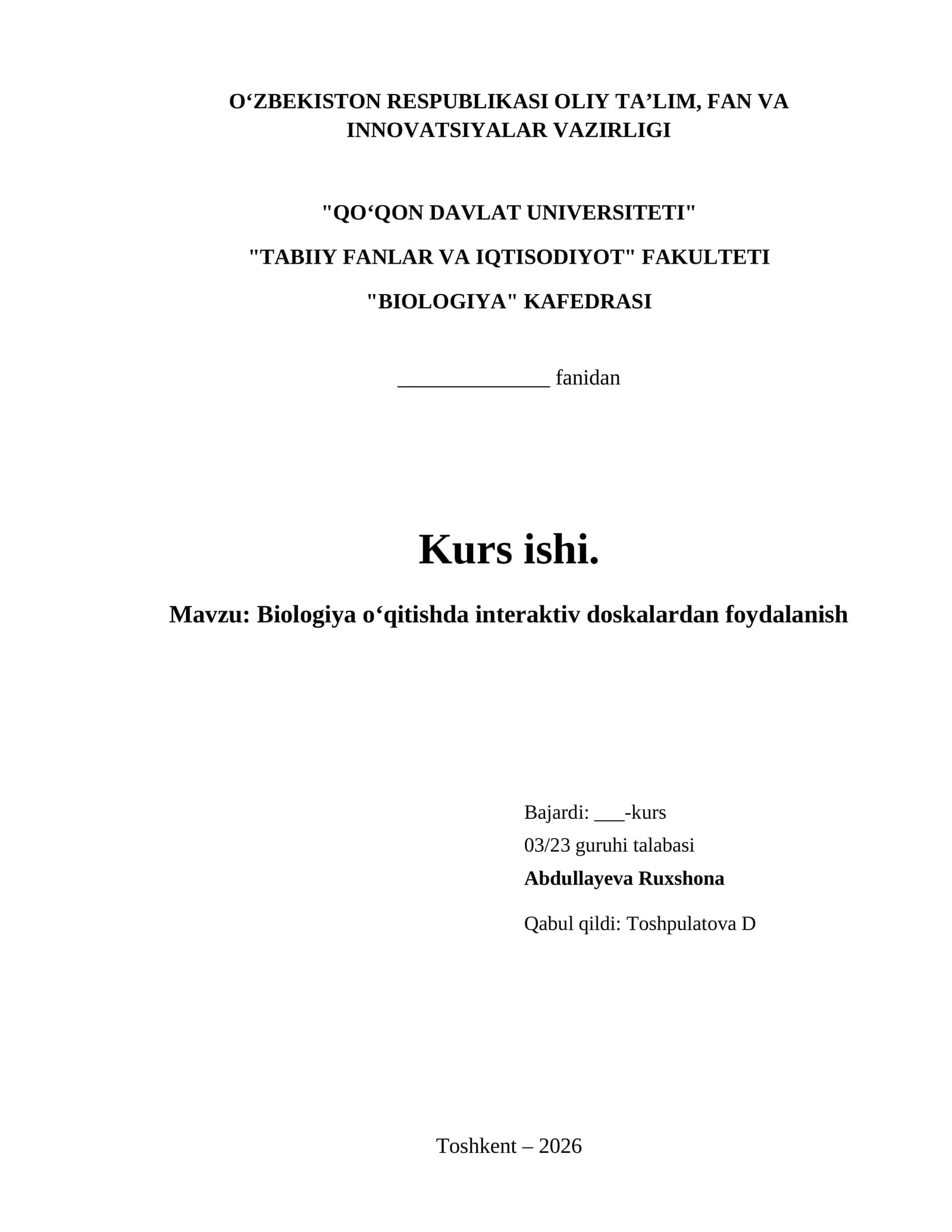 Biologiya oʻqitishda interaktiv doskalardan foydalanish