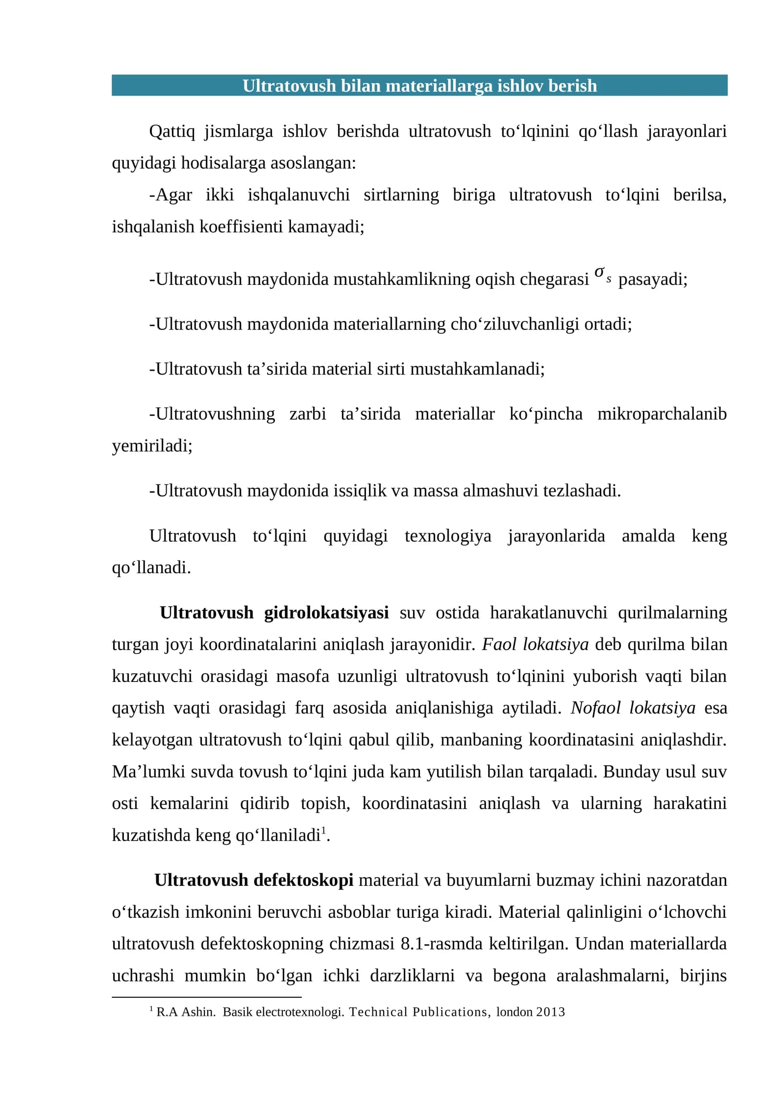 Ultratovush bilan materiallarga ishlov berish