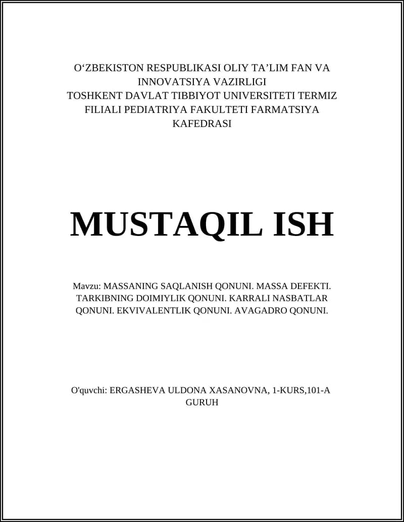 MASSANING SAQLANISH QONUNI