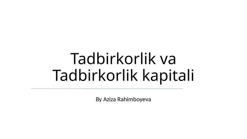 Tadbirkorlik va Tadbirkorlik kapitali