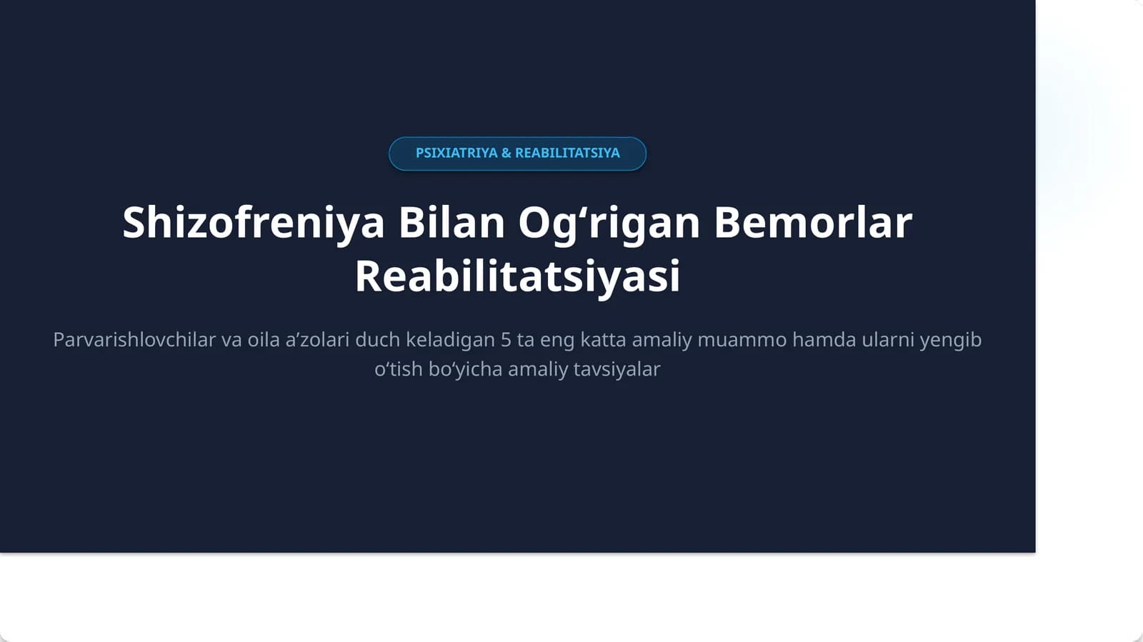 Shizofreniya Bilan Ogʻrigan Bemorlar Reabilitatsiyasi