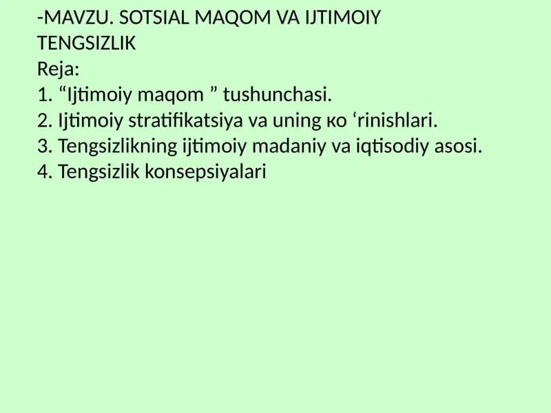 Sotsial Maqom va Ijtimoiy Tengsizlik