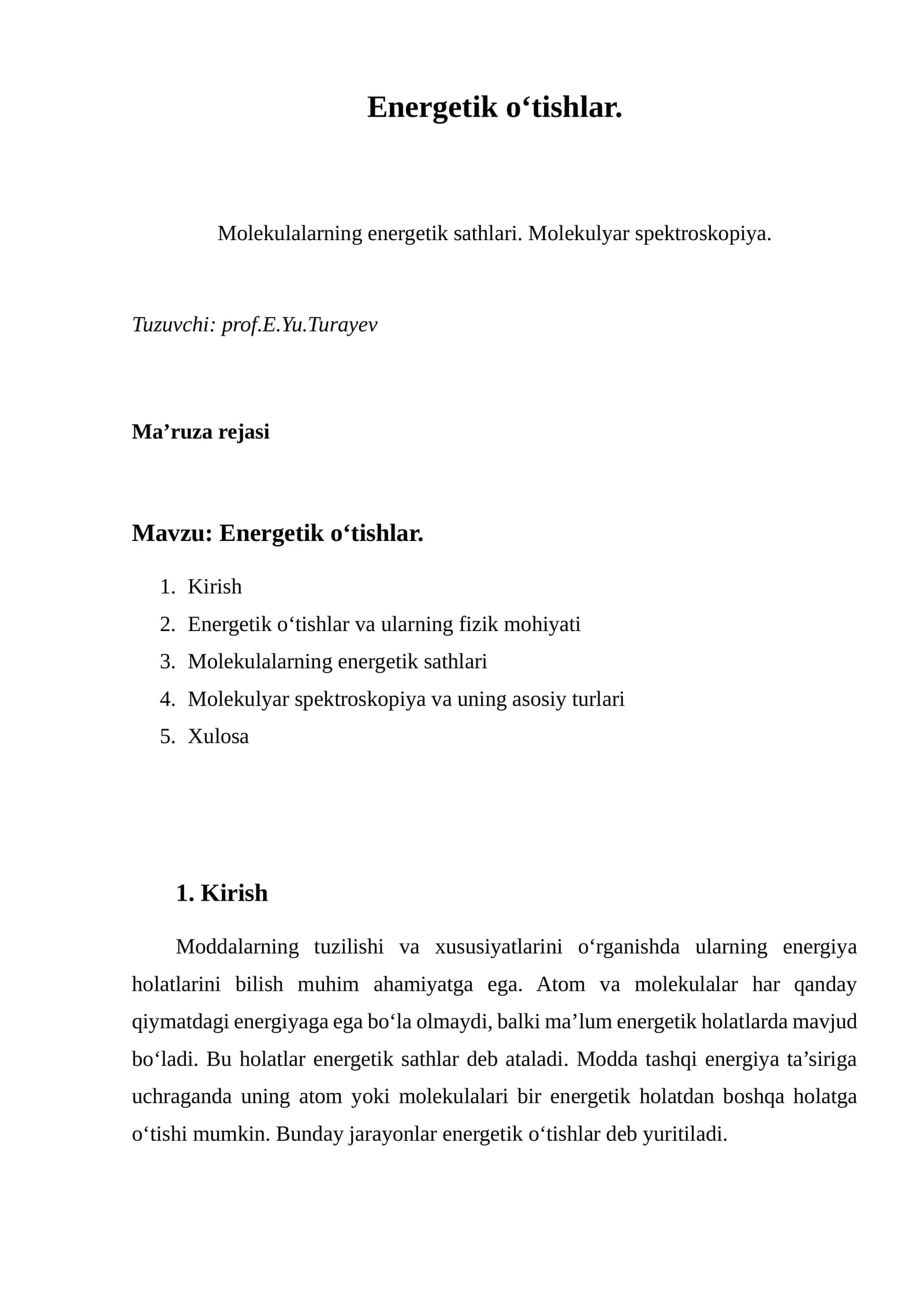 Energetik o‘tishlar