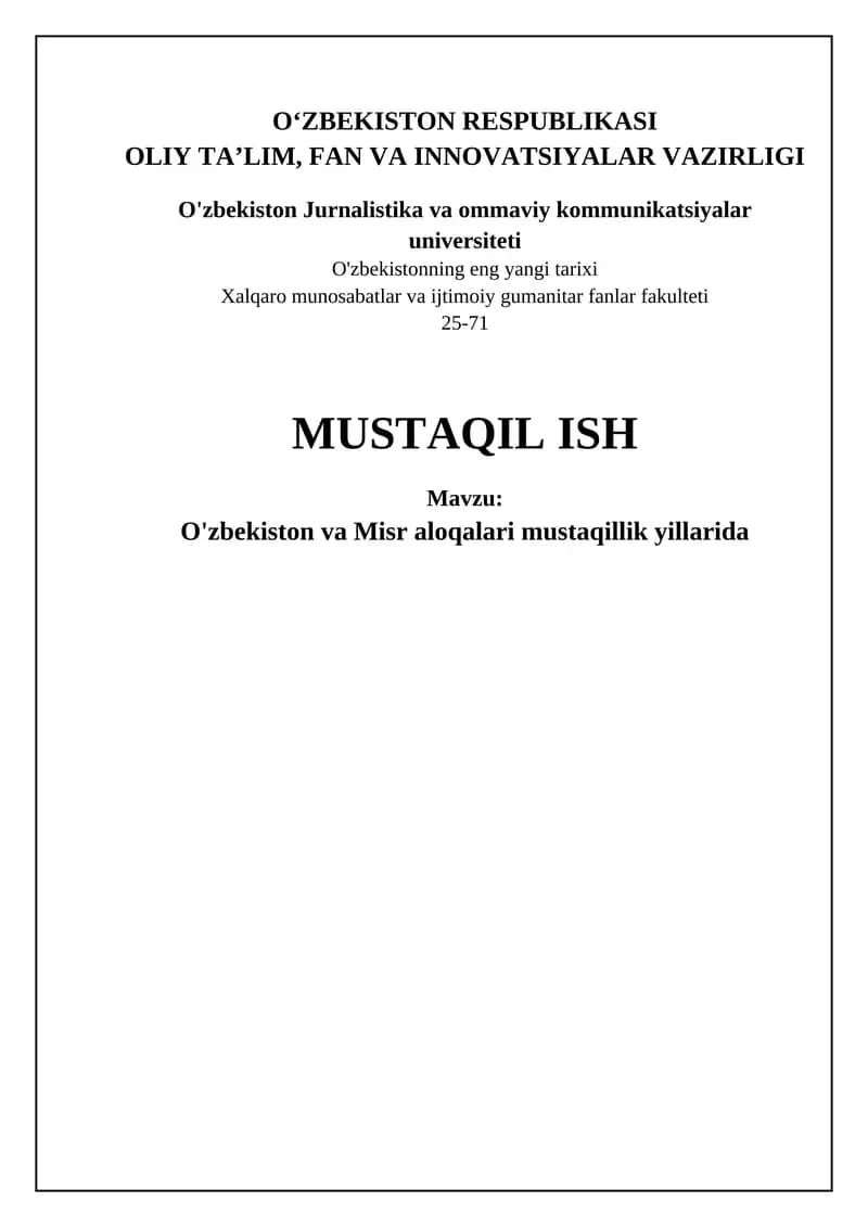 O'zbekiston va Misr aloqalari mustaqillik yillarida