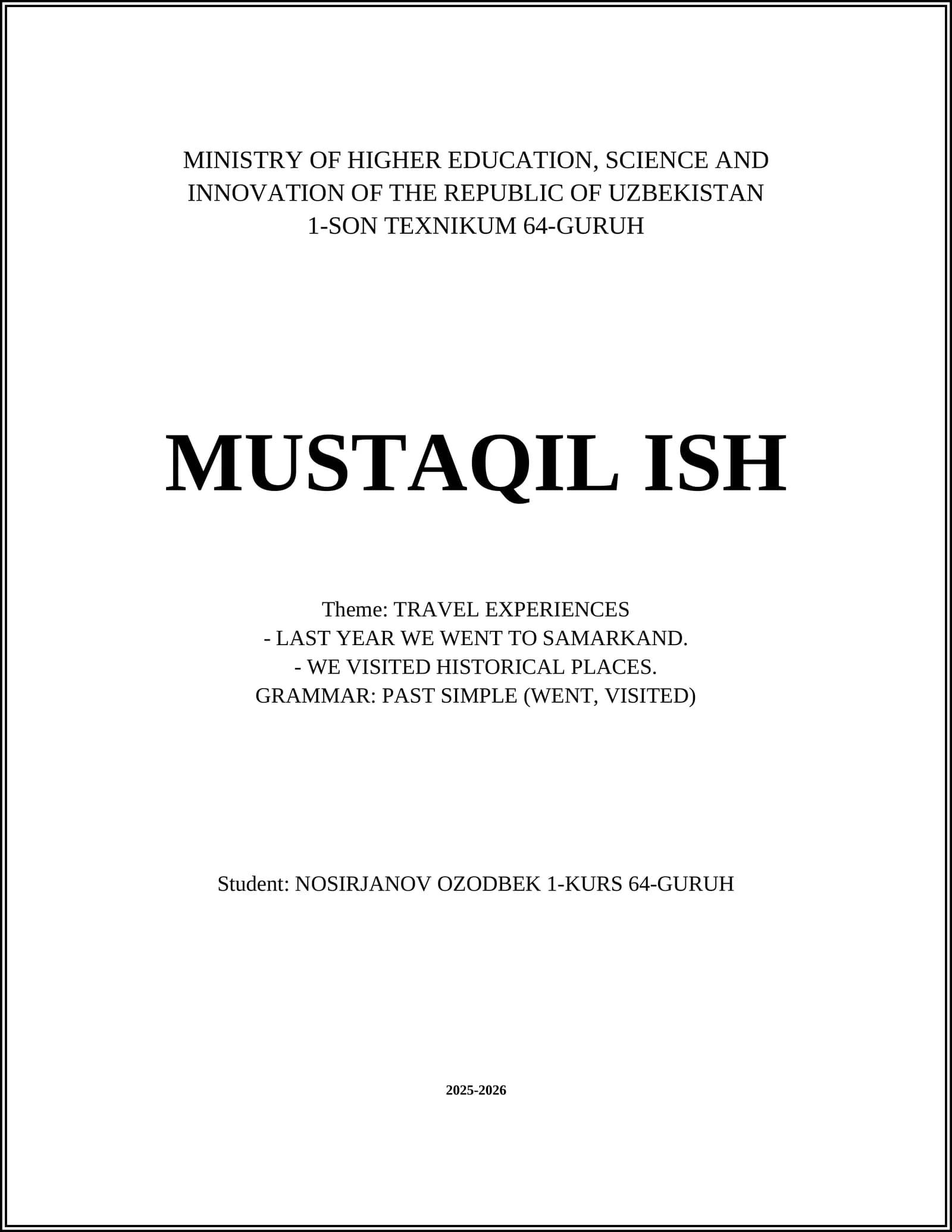 1-SON TEXNIKUM 64-GURUH MUSTAQIL ISH