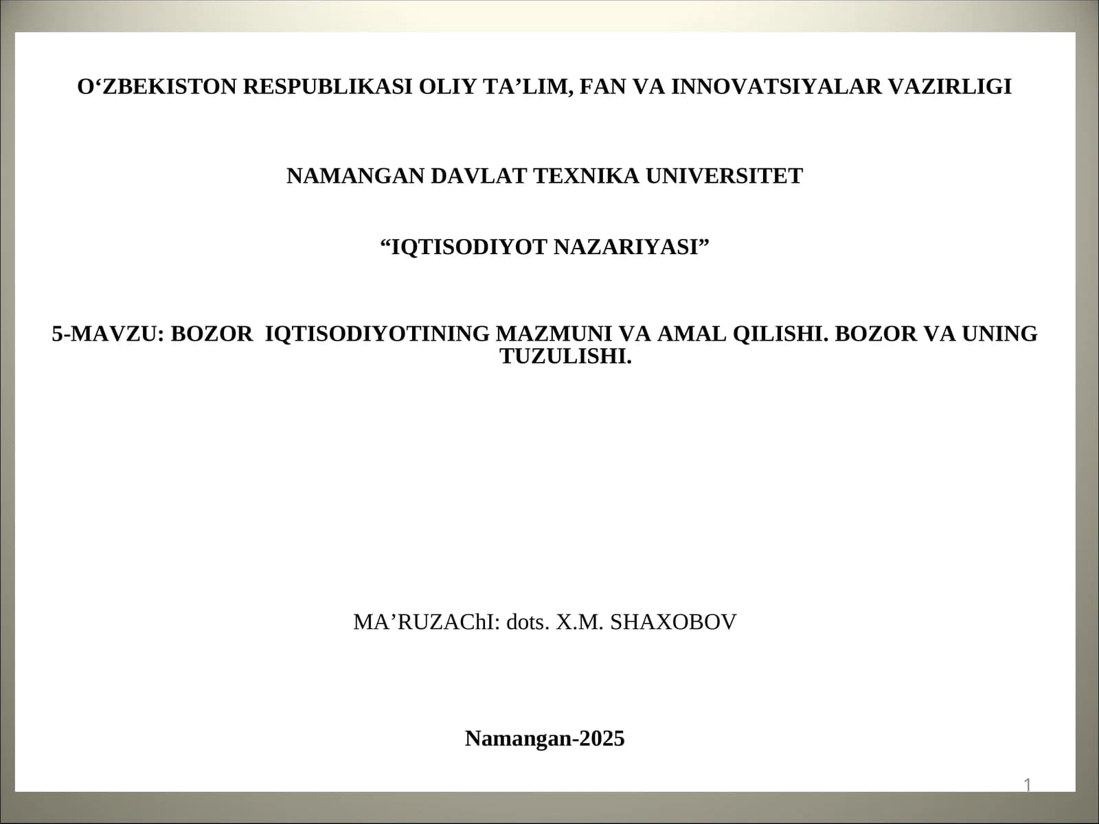 Bozoriqtisodiyoting mazmuni va amal qilishi
