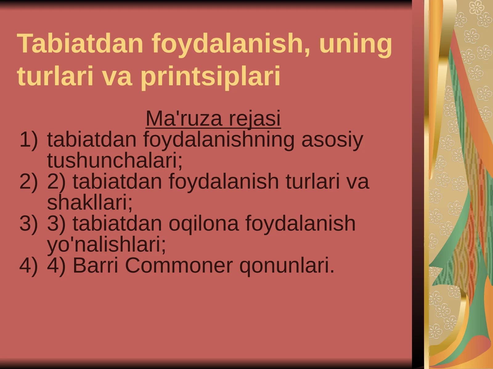 Tabiatdanfoydalanishning asosiy tushunchalari