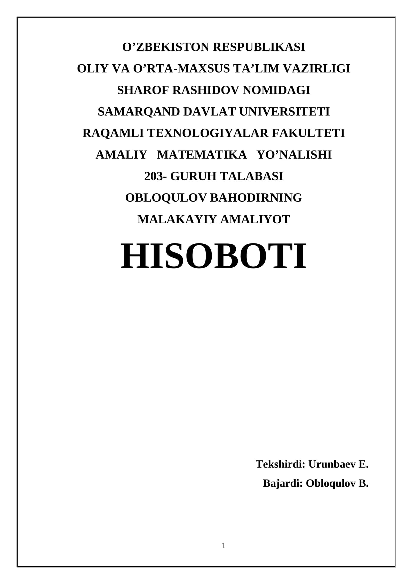Amaliy Matematika Topshiriqlari