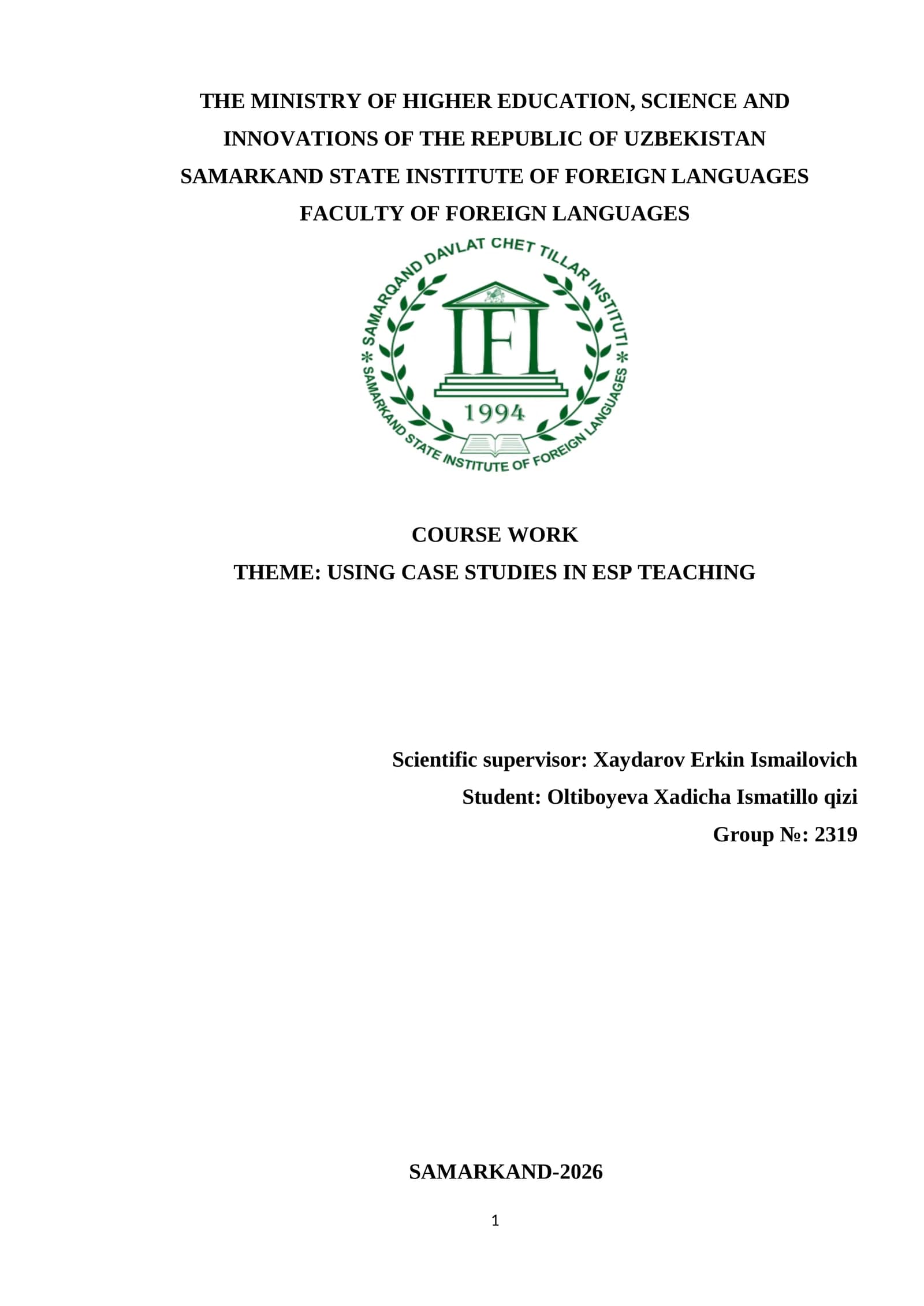 USING CASE STUDIES IN ESP TEACHING