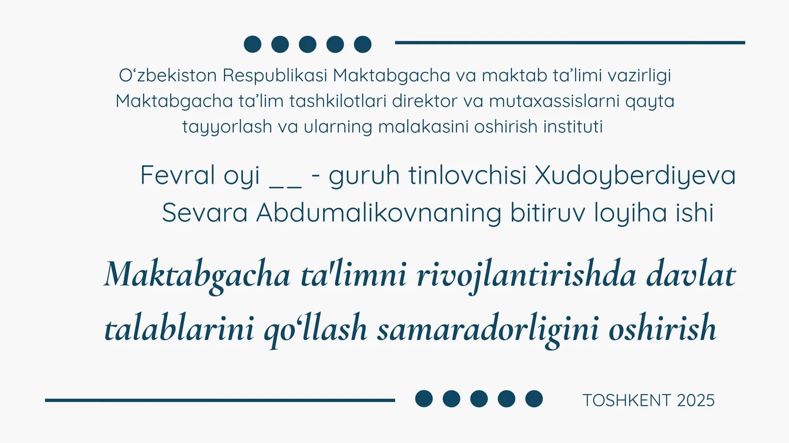 TOSHKENT 2025