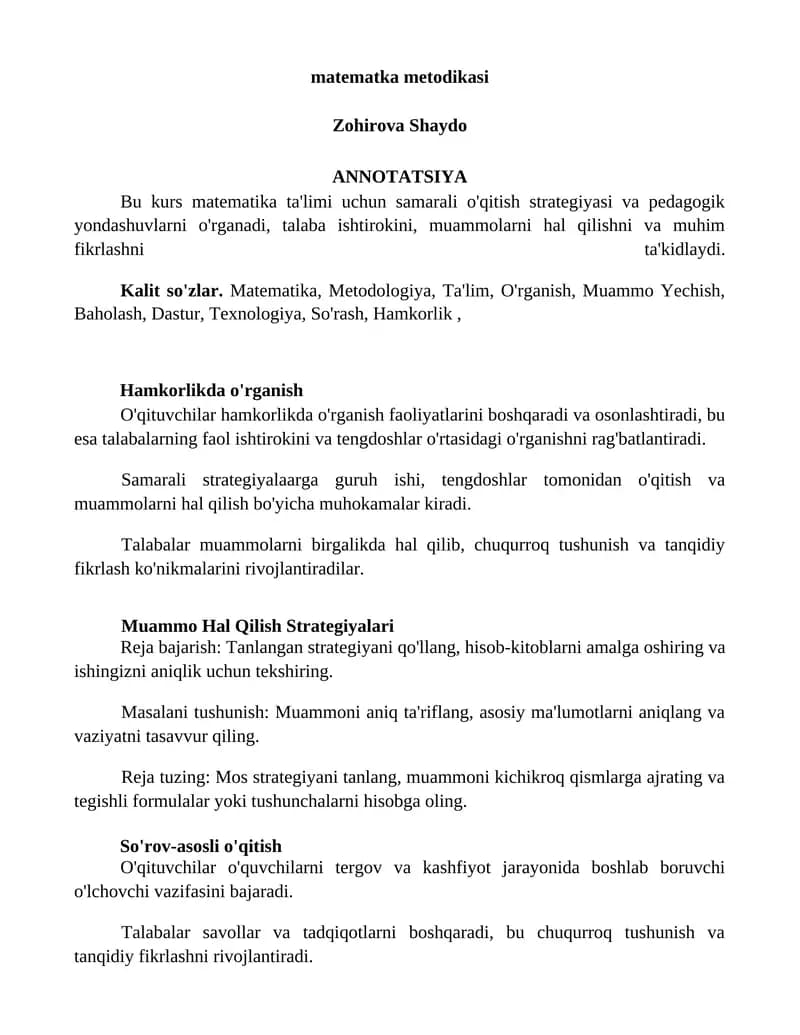 matematka metodikasi