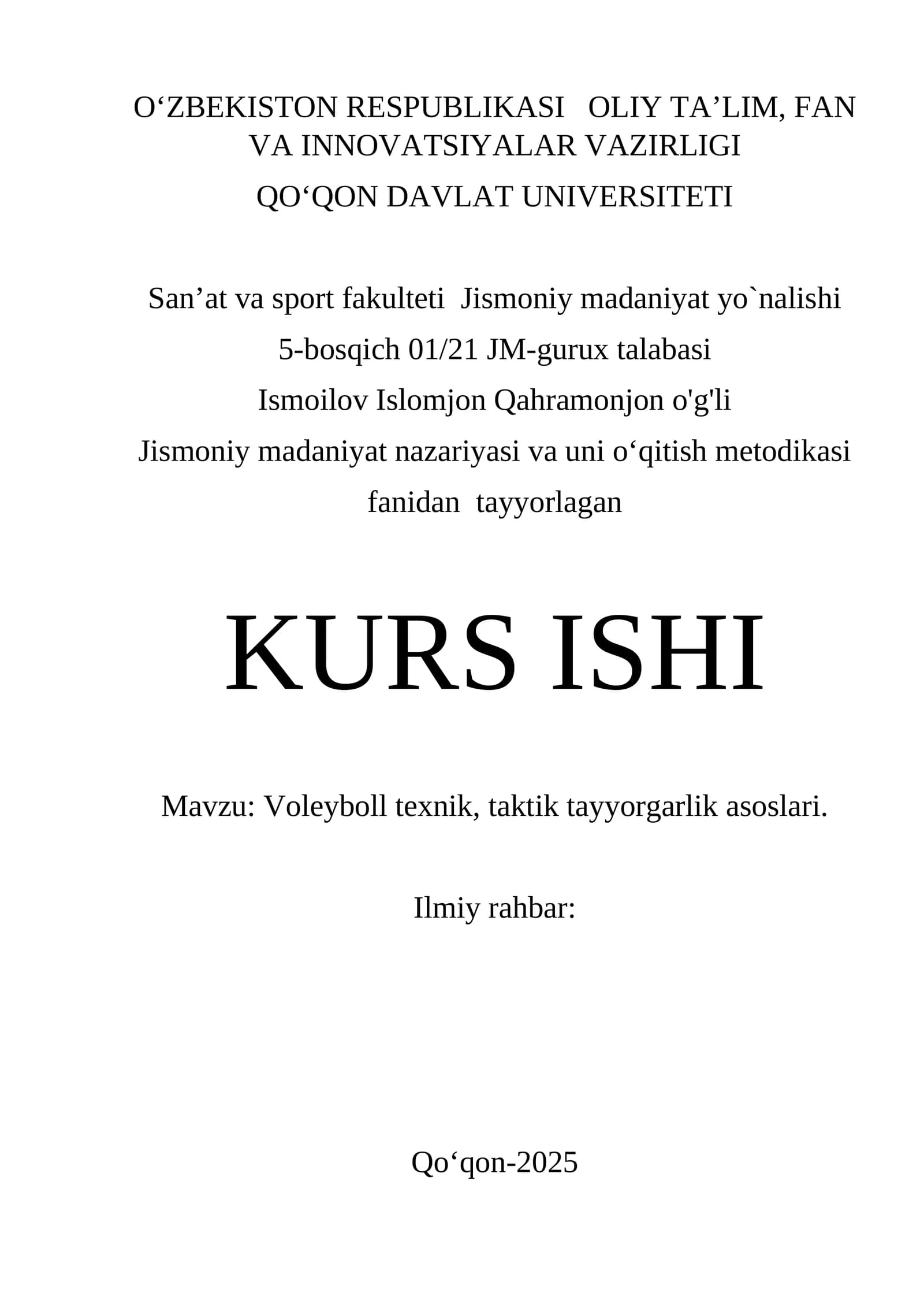 Voleyboll texnik, taktik tayyorgarlik asoslari