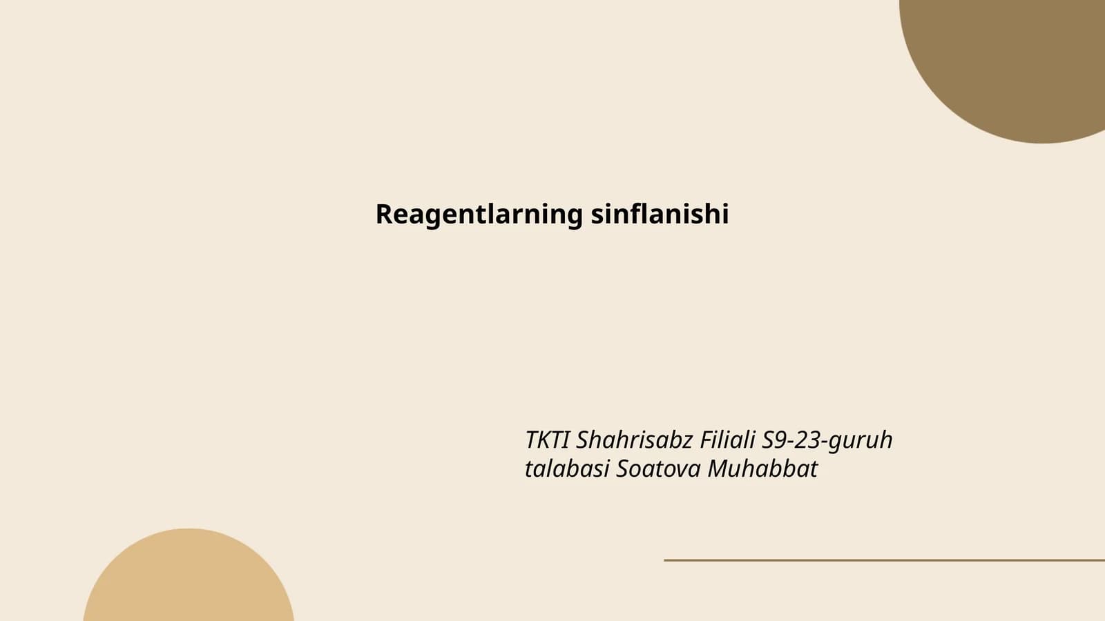 Reagentlarning sinflanishi