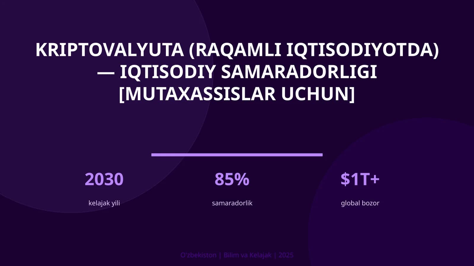 KRIPTOVALYUTA (RAQAMLI IQTISODIYOTDA) — IQTISODIY SAMARADORLIGI [MUTAXASSISLAR UCHUN]