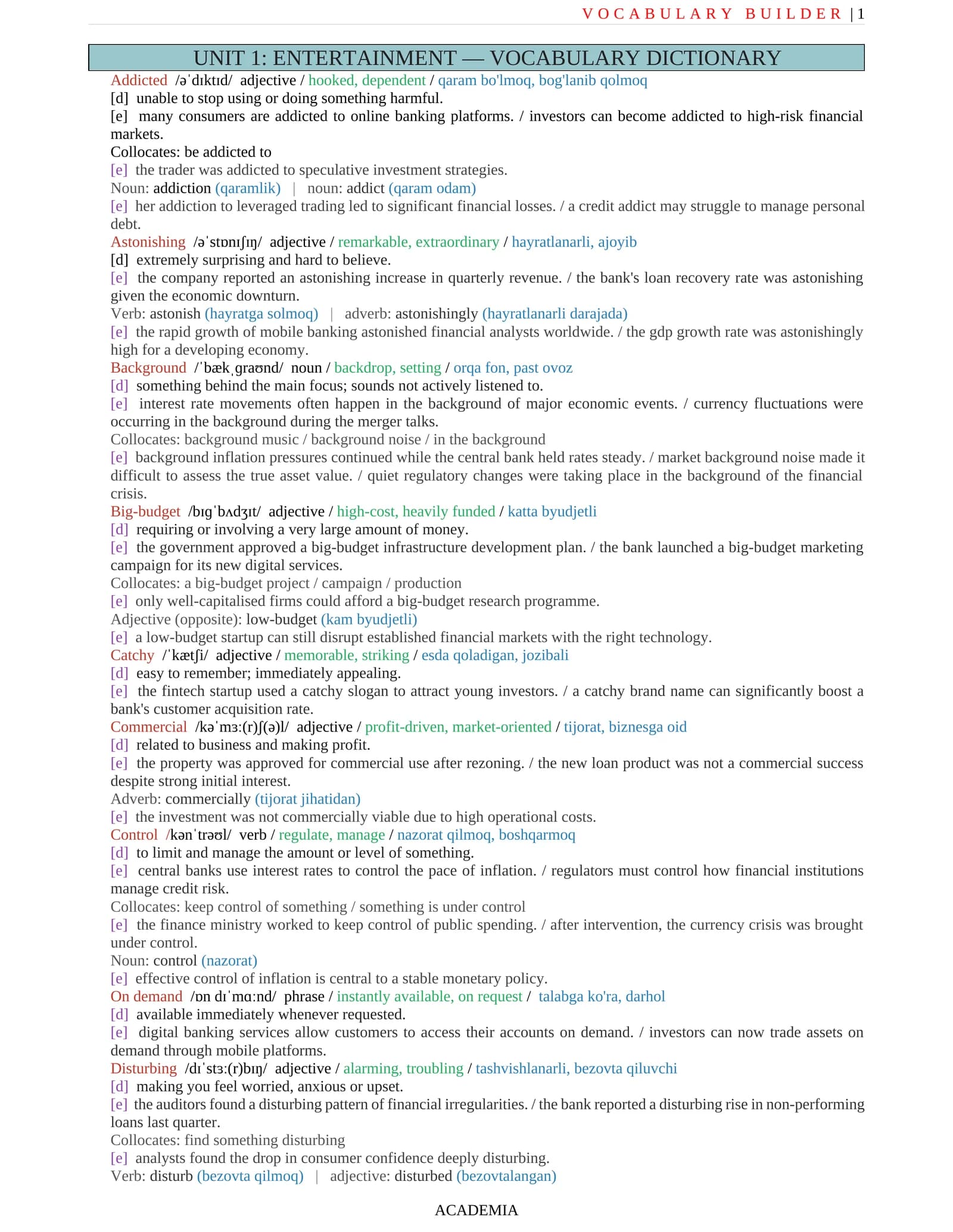 OUTCOMES' VOCABULARY BUILDER IN NEW FORMAT