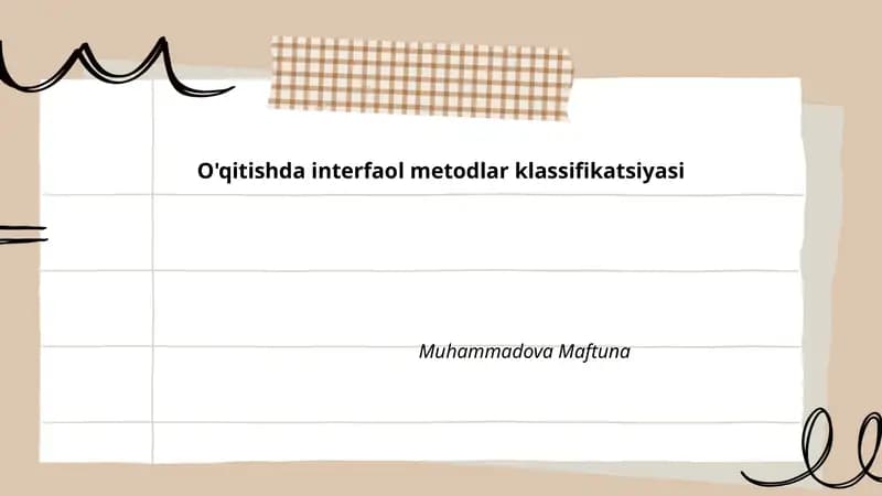 O'qitishda interfaol metodlar klassifikatsiyasi