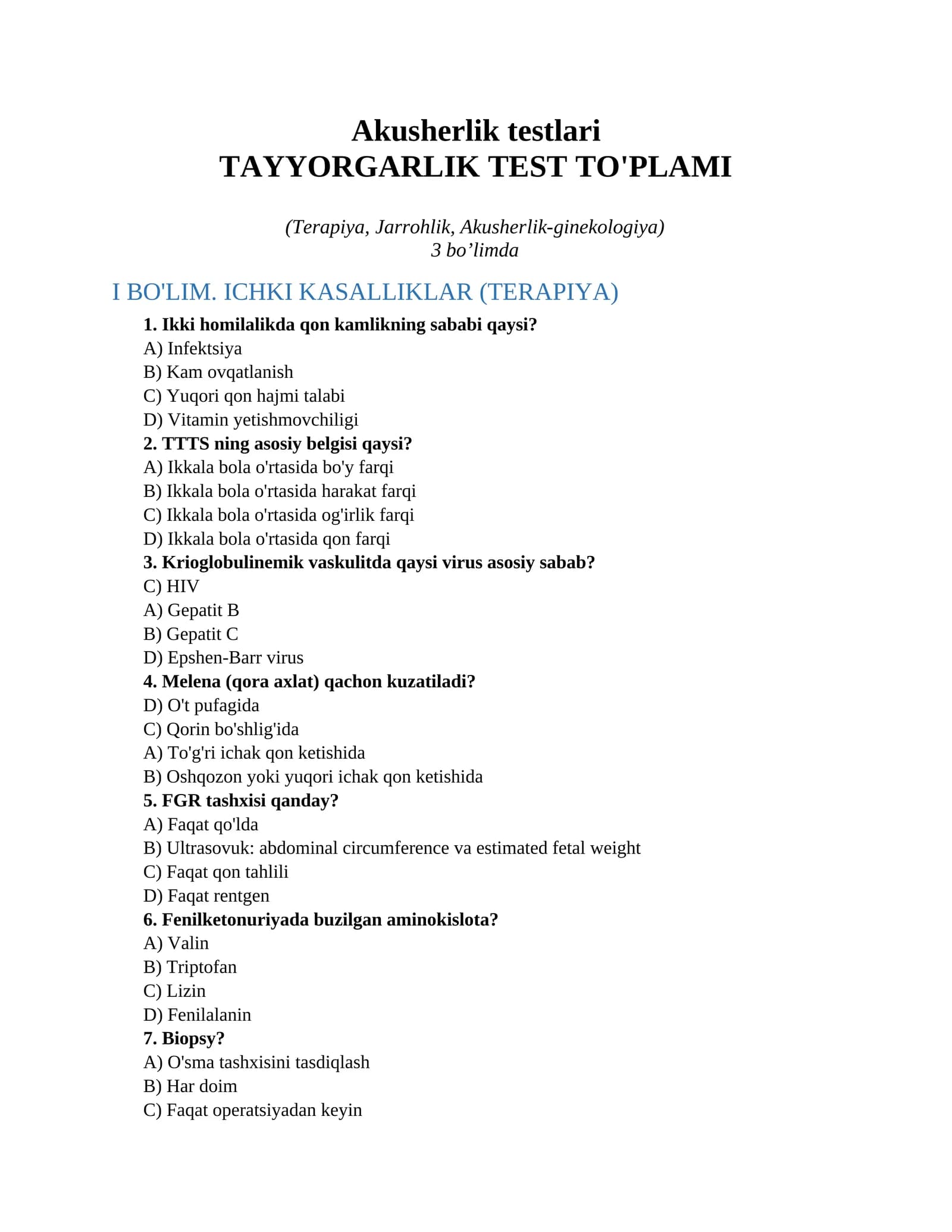 Akusherlik testlari
