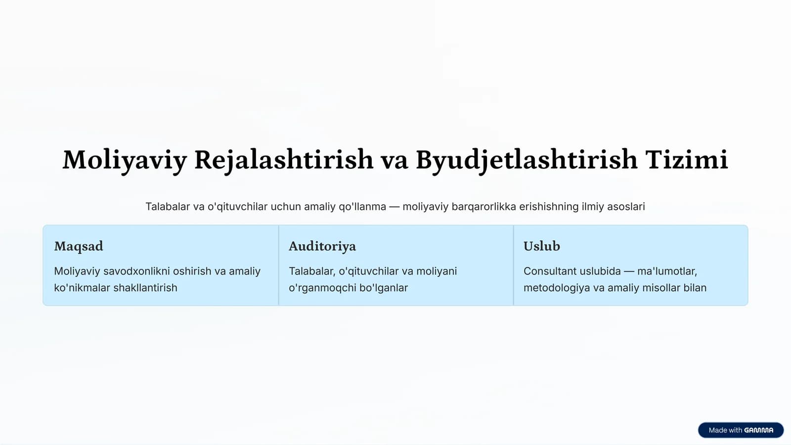 Moliyaviy Rejalashtirish va Byudjetlashtirish Tizimi