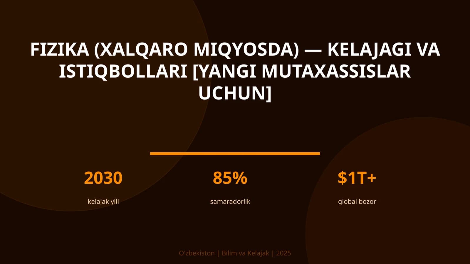 FIZIKA (XALQARO MIQYOSDA) — KELAJAGI VA ISTIQBOLLARI [YANGI MUTAXASSISLAR UCHUN]