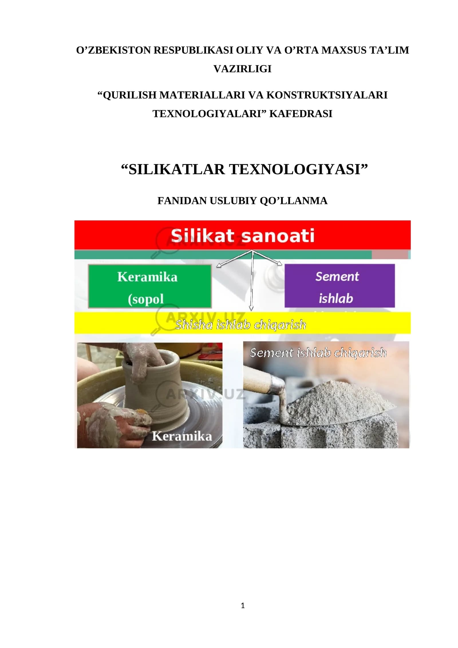 SILIKATLAR TEXNOLOGIYASI o'quv qo'llanma.docx