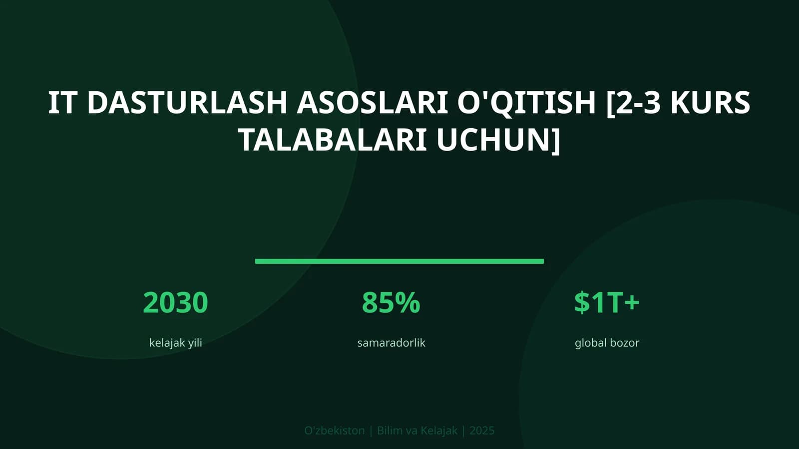 IT dasturlash asoslari o'qitish [2-3 kurs talabalari uchun]