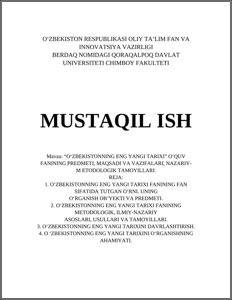 O‘ZBEKISTONNING ENG YANGI TARIXI