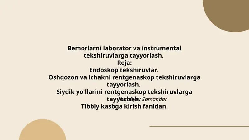 Bemorlarni laborator va instrumental tekshiruvlarga tayyorlash