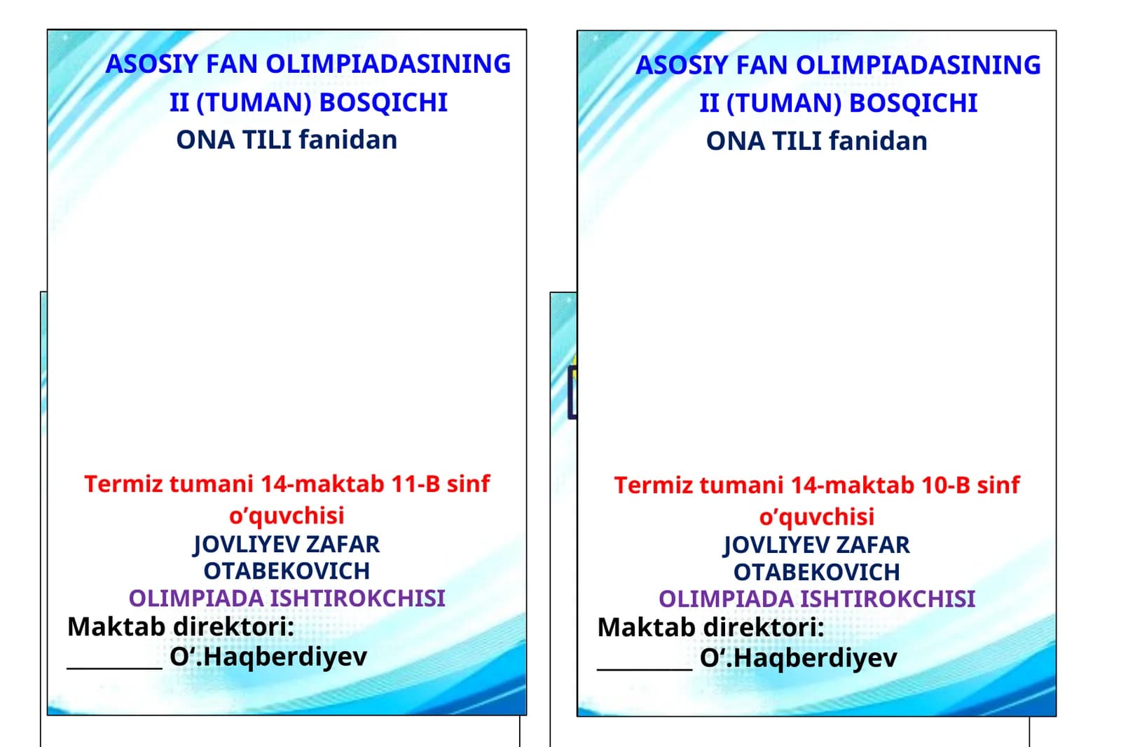 ASOSIY FAN OLIMPIADASINING II (TUMAN) BOSQICHI BERKA