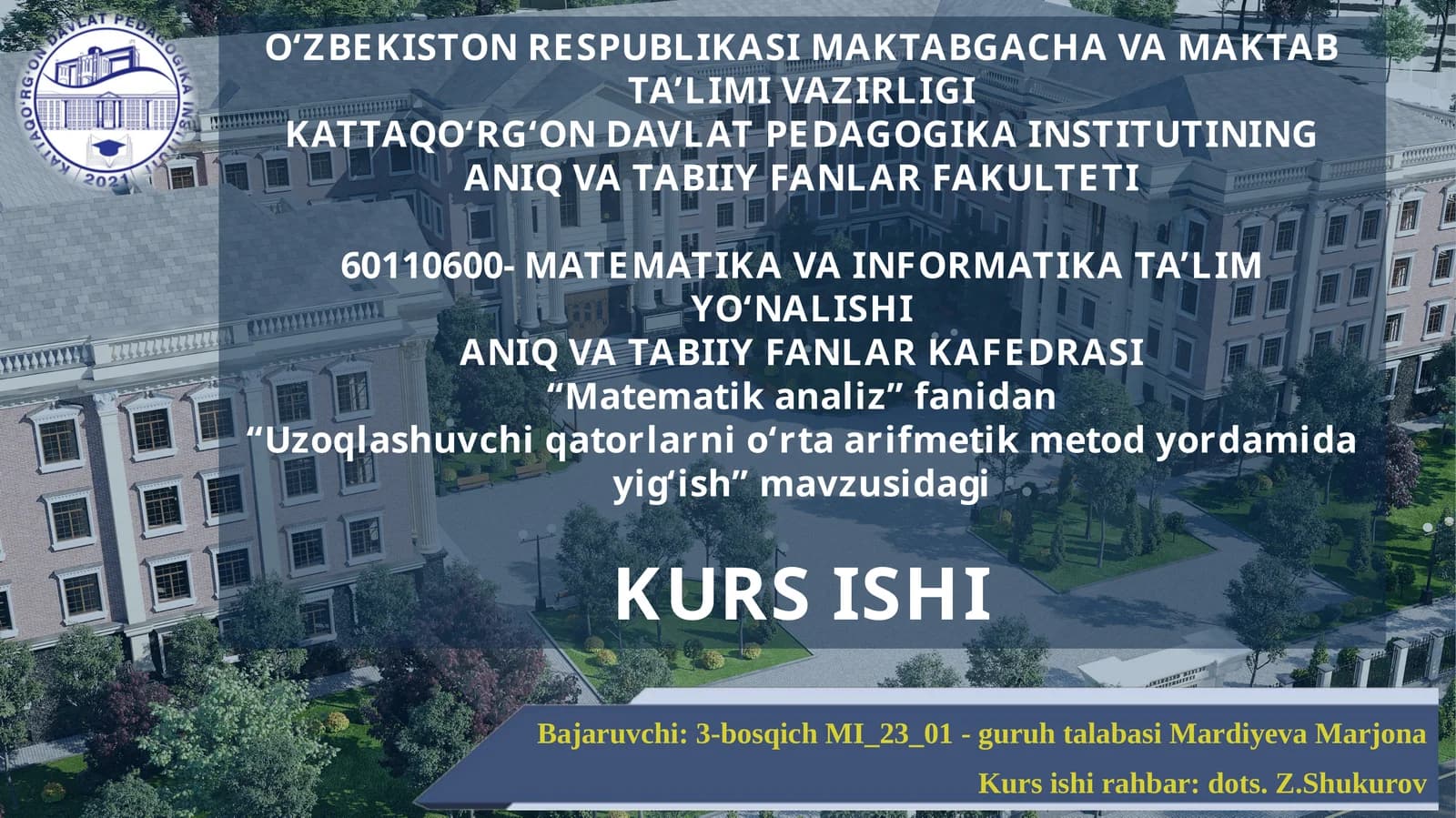 Uzoqlashuvchi qatorlarni o‘rta arifmetik metody orqali ishlash