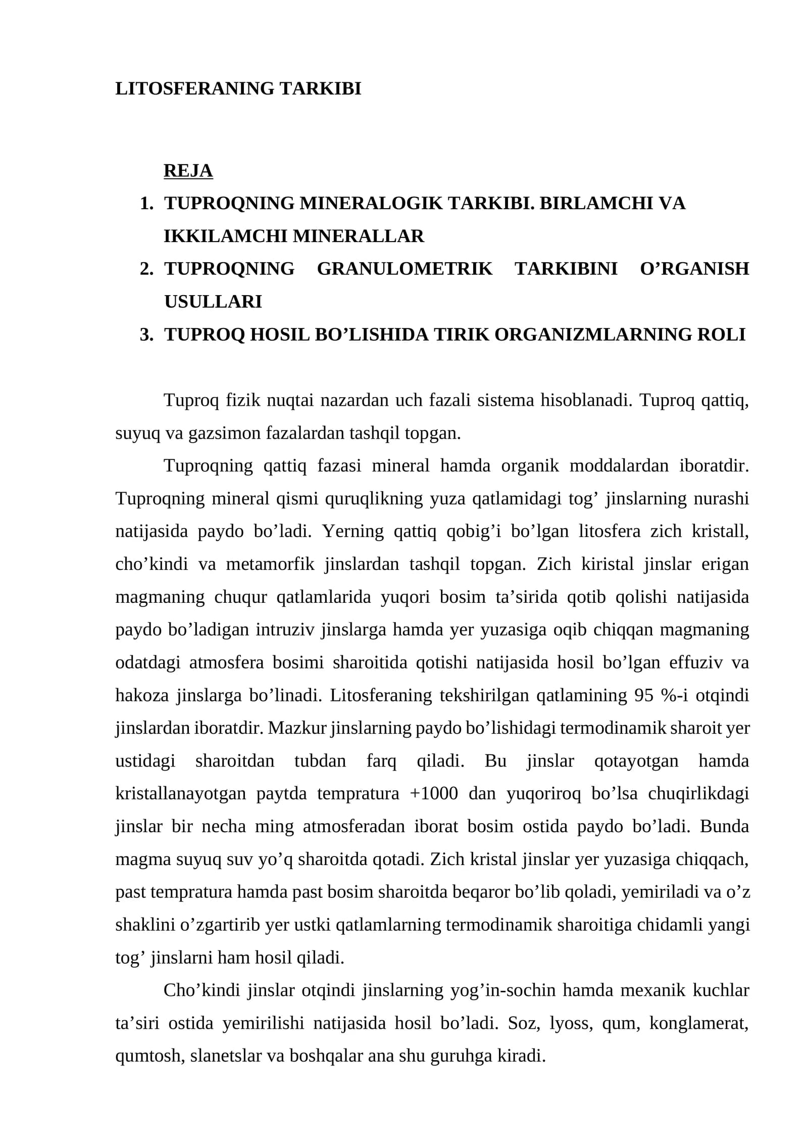 LITOSFERANING TARKIBI