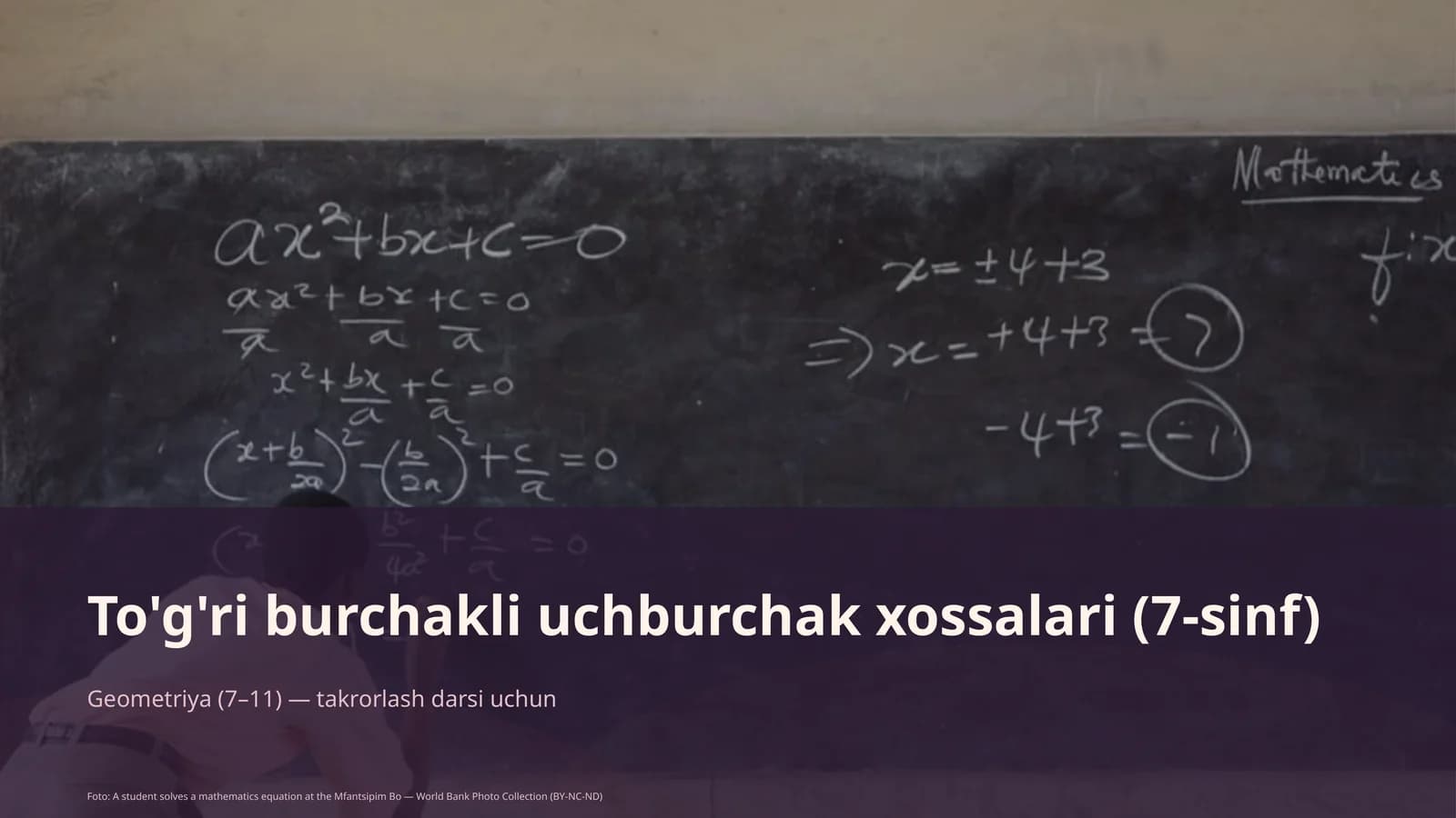 To'g'ri burchakli uchburchak xossalari (7-sinf)