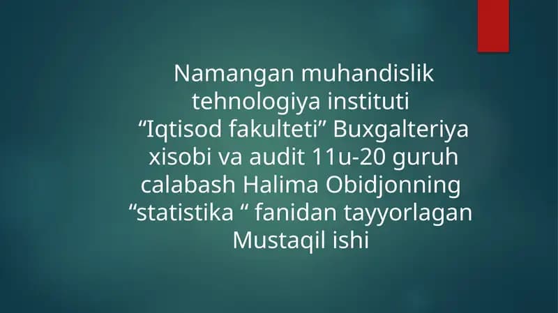 STATISTIKTADQIQOTLARDA TANLAB KUZATISHNING QO’LLANILISHI