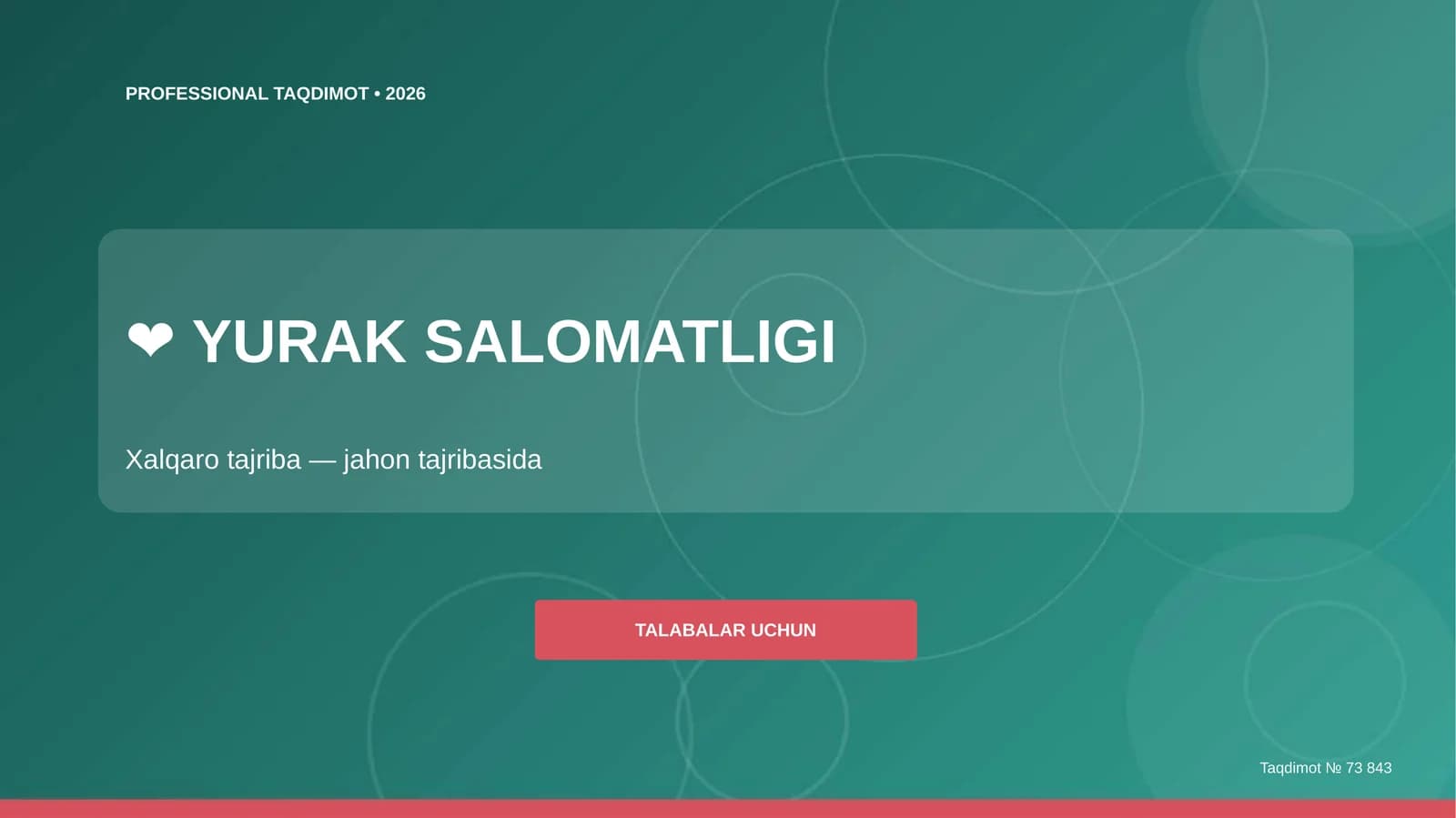 Yurak salomatligi: xalqaro tajriba (jahon tajribasida) [talabalar uchun]