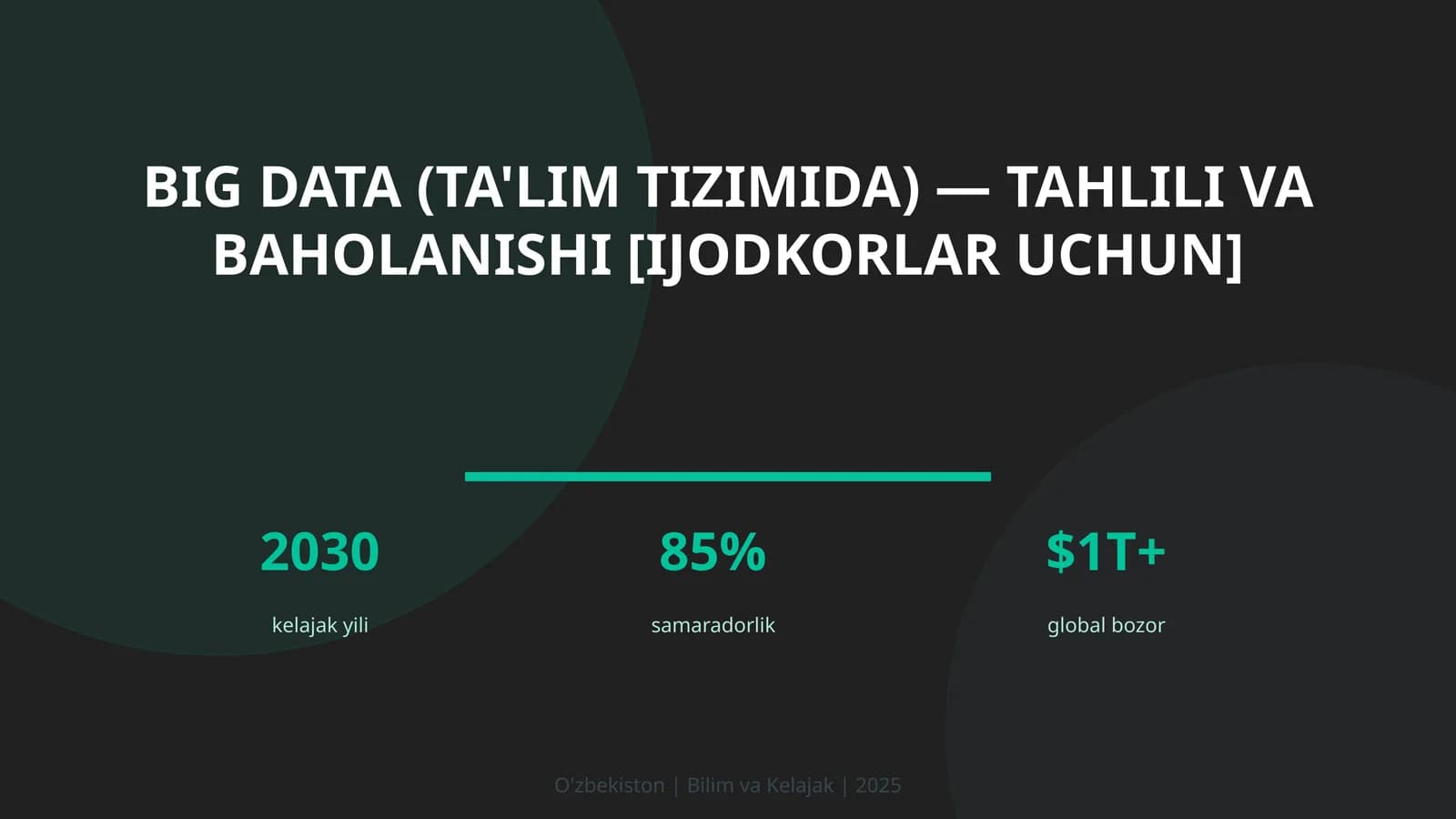 Big Data (ta'lim tizimida) — tahlili va baholanishi [ijodkorlar uchun]