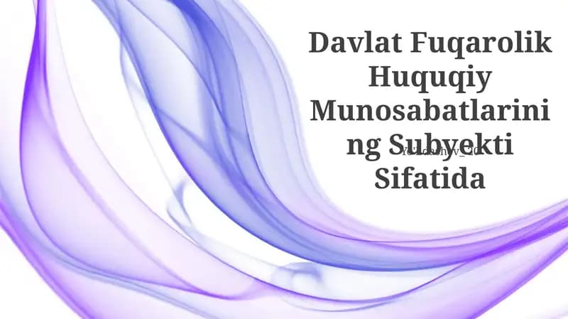 Davlat Fuqarolik Huquqiy Munosabatlarining Subyekti Sifatida