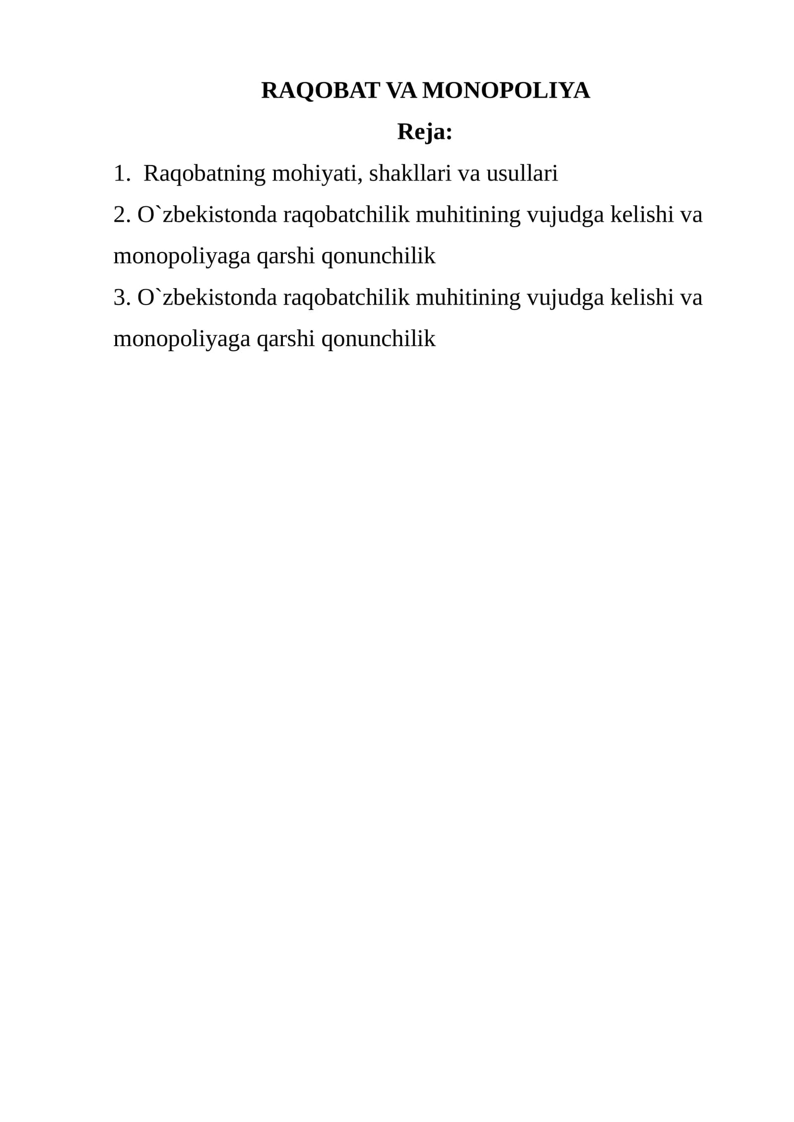 RAQОBAT VA MОNОPОLIYA