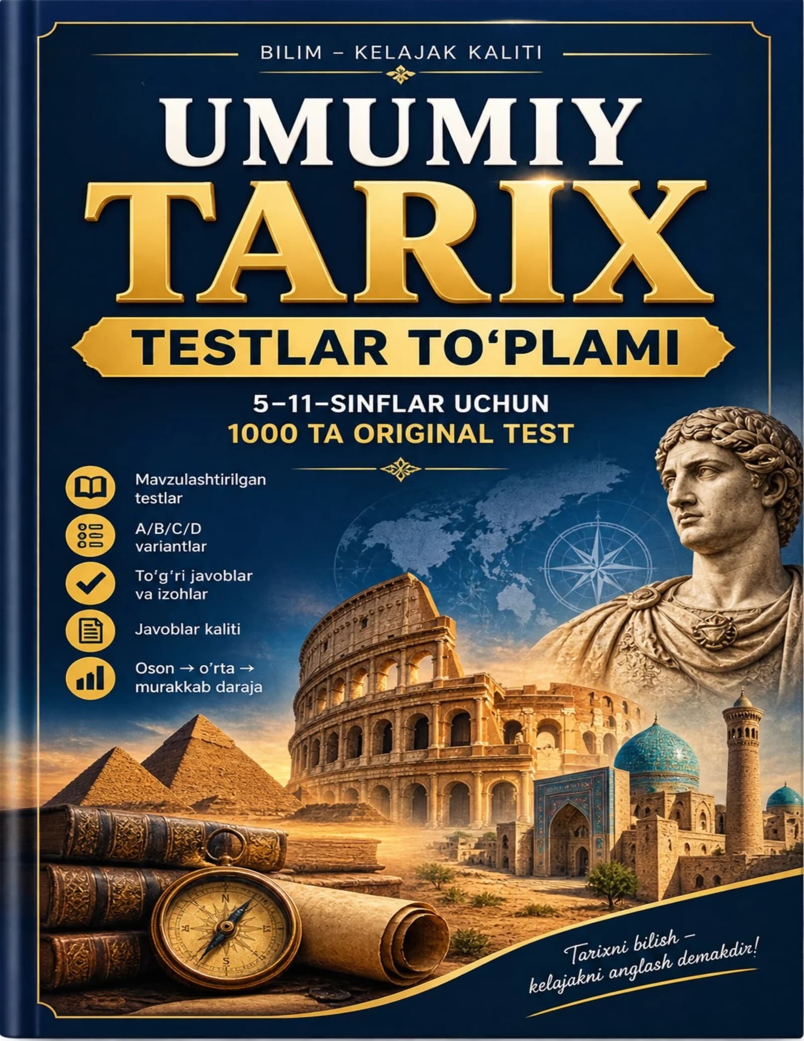 📚"Umumiy tarix — 1000 ta test | 5–11-sinflar | PDF + Word"