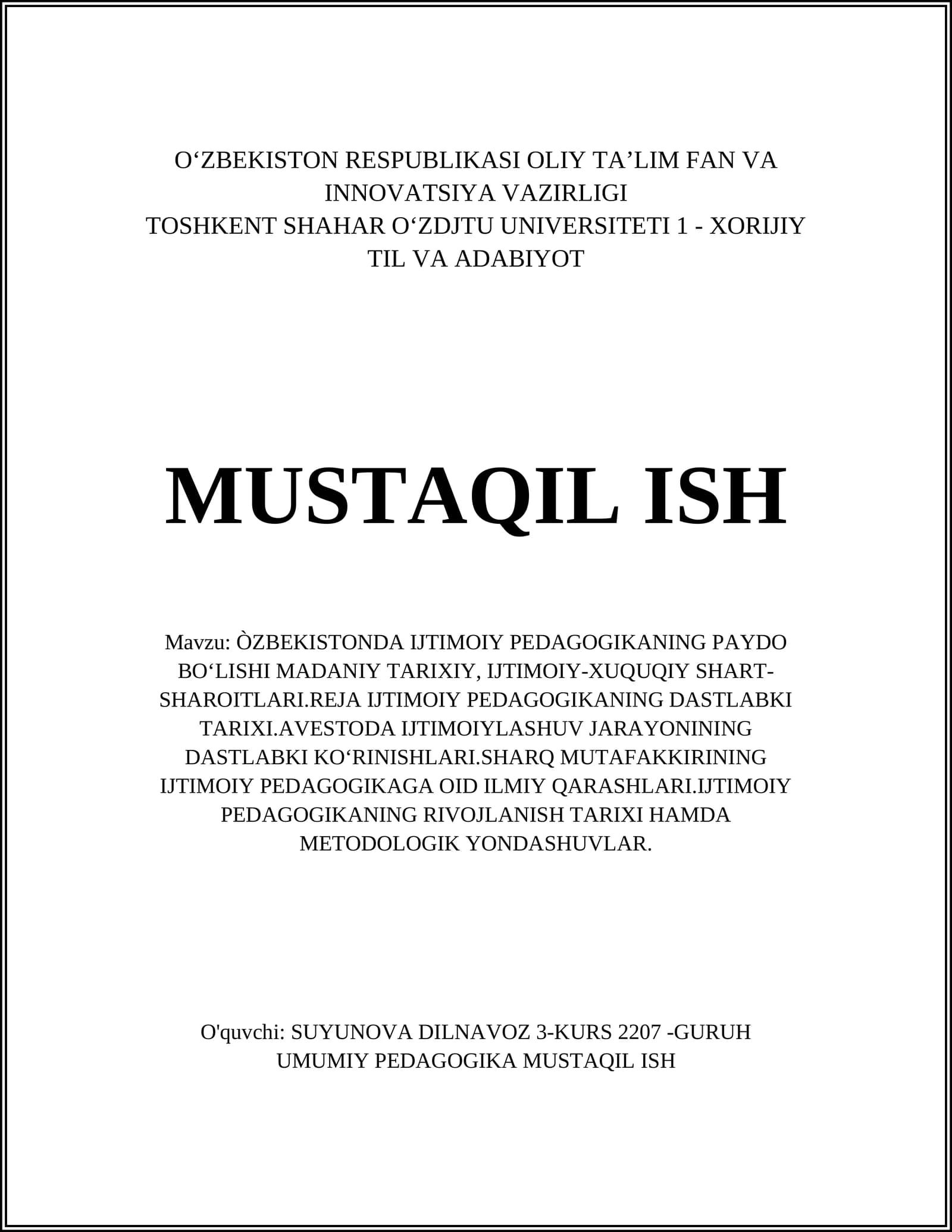 IJTIMOIY PEDAGOGIKANING PAYDO BOʻLISHI