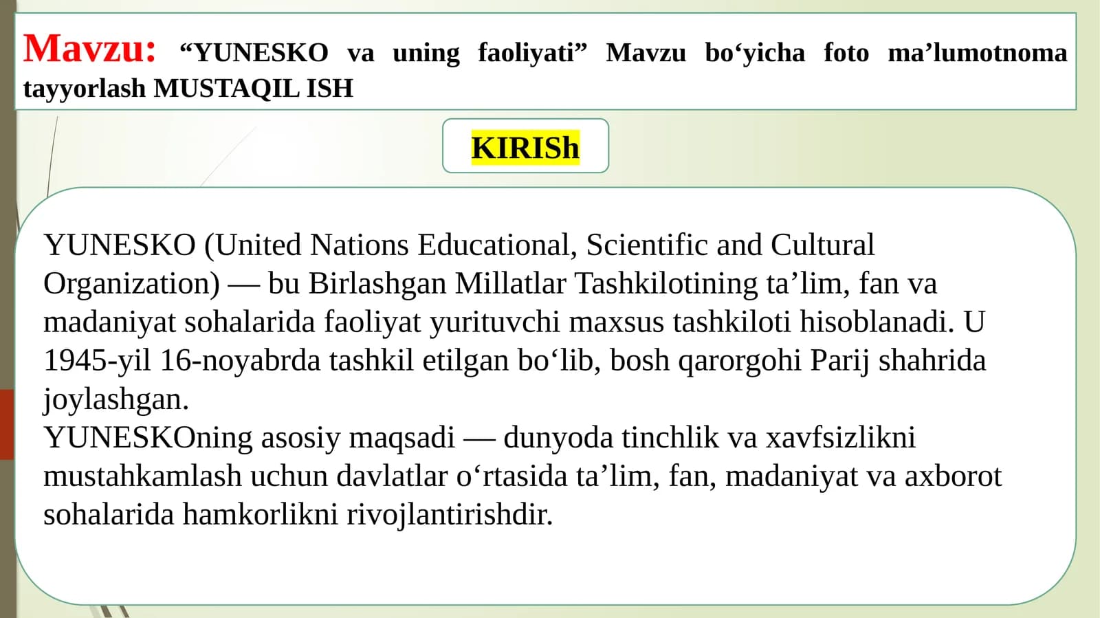 YUNESKO va uning faoliyati