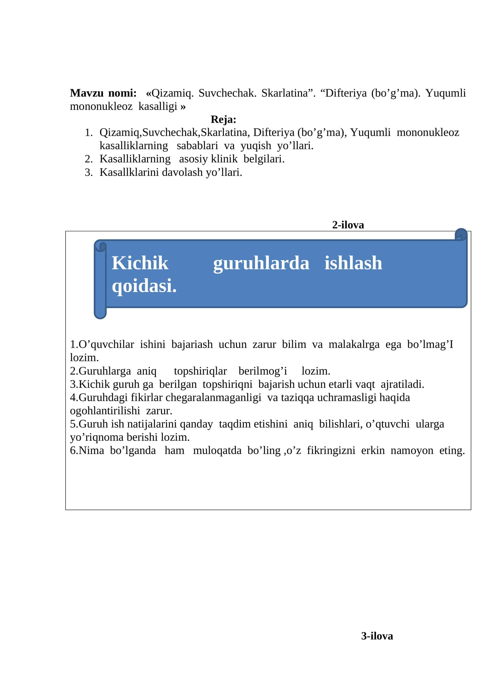 Qizamiq. Suvchechak. Skarlatina. Difteriya (bo’g’ma). Yuqumli mononukleoz kasalligi