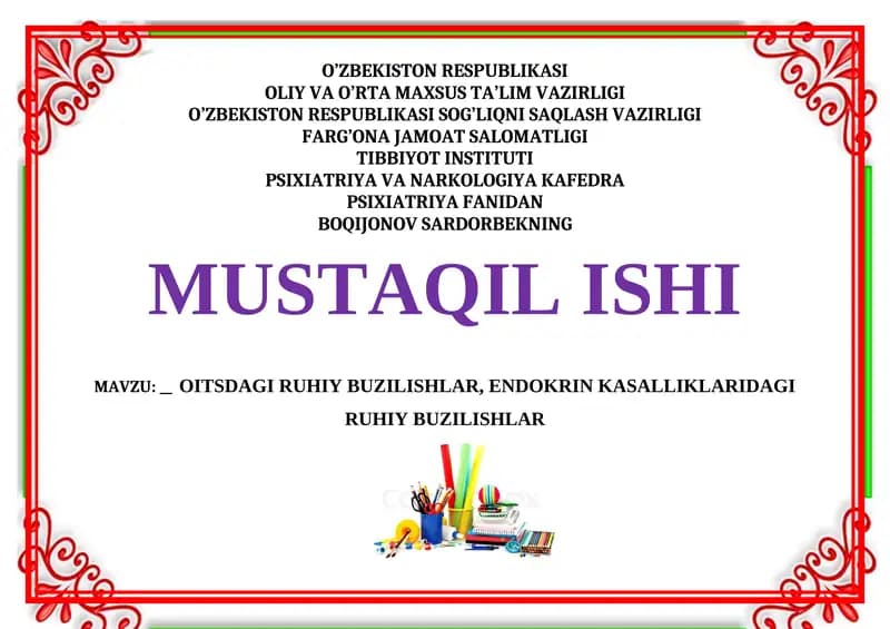 OITSDAGI RUHIY BUZILISHLAR, ENDOKRIN KASALLIKLARIDAGI RUHIY BUZILISHLAR