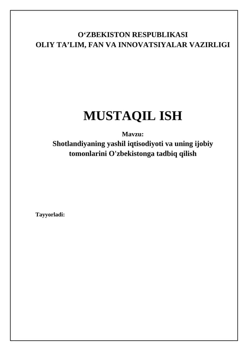 Shotlandiya yashil iqtisodiyotining tajribasi: O'zbekiston uchun saboqlar