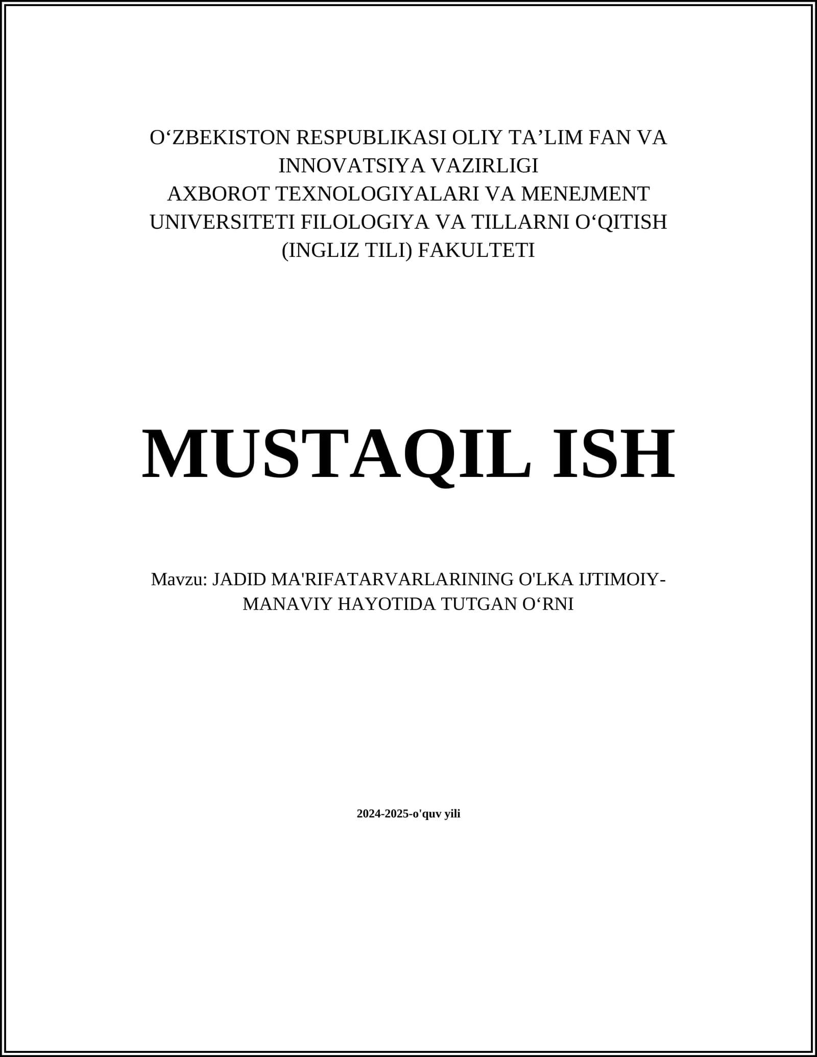 JADID MA'RIFATARVARLARINING O'LKA IJTIMOIY-MANAVIY HAYOTIDA TUTGAN OʻRNI