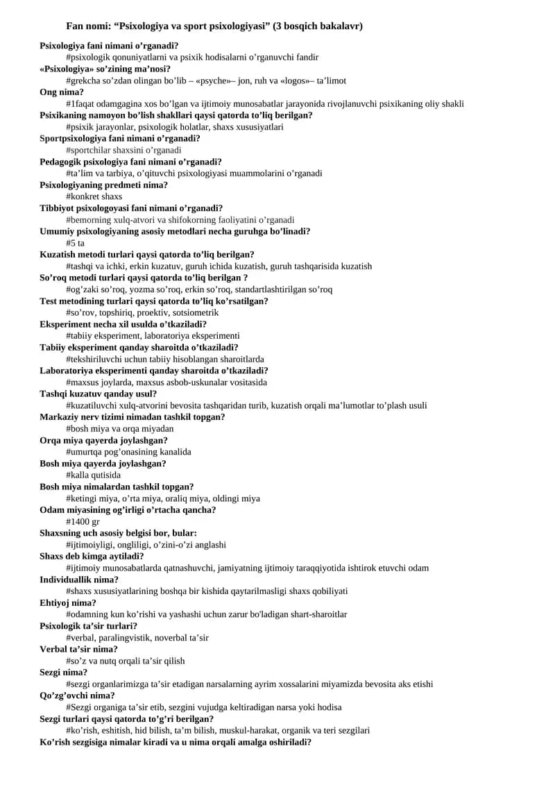 Psixologiya va sport psixologiyasi
